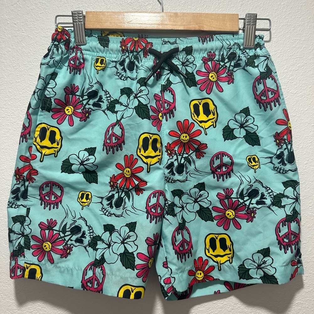 Happy Face Slull Floral Swim Trunks Size 10